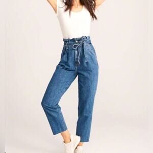 Abercrombie & Fitch Mom Jeans Ankle Blue Belted Paper Bag Waist High Rise 4/27R